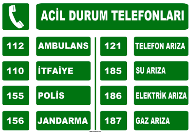 AKUT ARAMA KURTARMA ACİL  DURUMLARDA ARANACAK TELEFONLAR