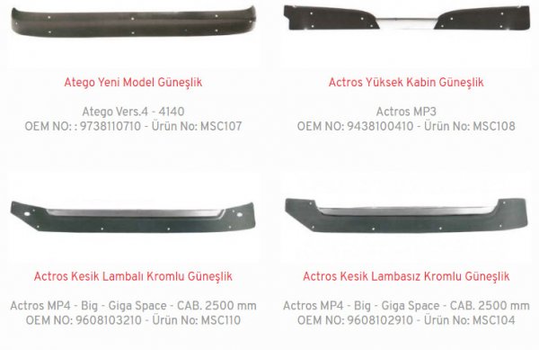 MSC Kamyon Tır Güneşliği Çekici Güneşliği