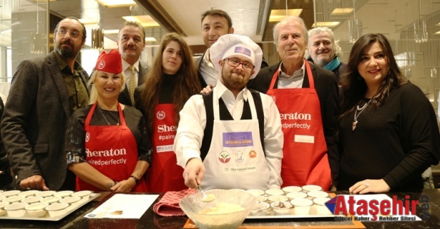 ATAŞEHİR'DE  MUSTAFA DENİZLİ VE KIZI LAL, DOWN ŞEFLER’LE PASTA YAPTI