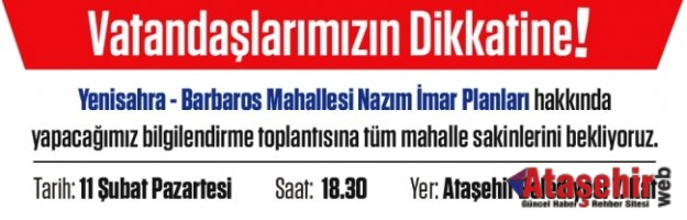 Ataşehir'de İmar Bilgilendirme Toplantısı yapılacaktır