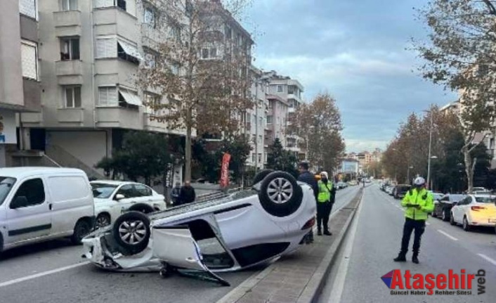 Ataşehir’de takla atan otomobildeki 2 kişi yaralandı