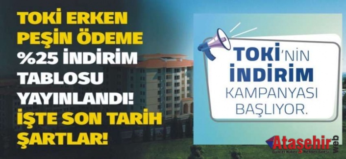 TOKİ erken peşin ödeme yüzde 25 indirim