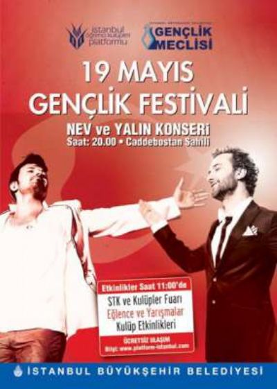 19 Mayıs Gençlik Festivali başlıyor  Nev ve Yalın konseri Caddebostan sahilinde