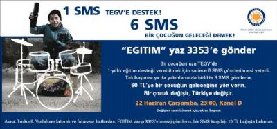 Kaliteli Eğitim Her Çocuğun Hakkı... 1 SMS TEGV'e destek, 6 SMS bir çocuğun geleceği demek...‏