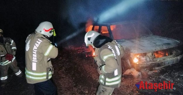 Ataşehir'de ormanlık alanda araç yangını