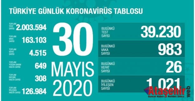 30 Mayıs 2020 Corona virüs tablosu