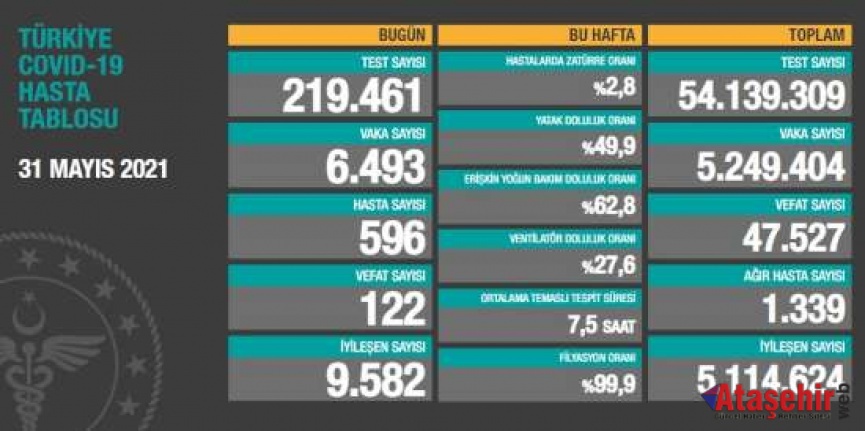 31 Mayıs 2021 koronavirüs tablosu