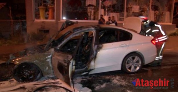 Ataşehir'de seyir halinde olan lüks otomobil yandı