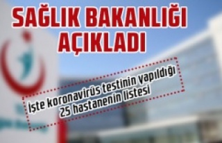 Koronavirüs testinin yapıldığı 25 hastane