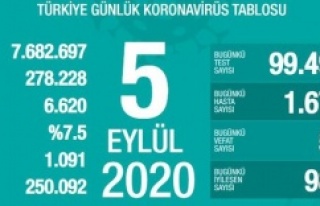 Türkiye'de 5 Eylül 2020 koronavirüs tablosu...