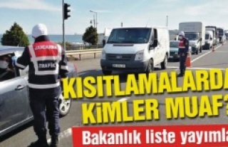 Kısıtlamadan muaf olacakların Listesi