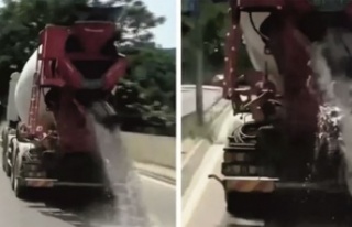 Ataşehir'de hafriyat kamyonu betonlu suyu yola...