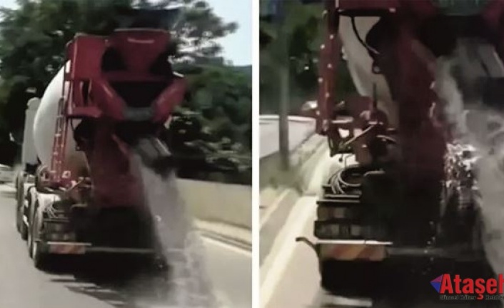 Ataşehir'de hafriyat kamyonu betonlu suyu yola döktü